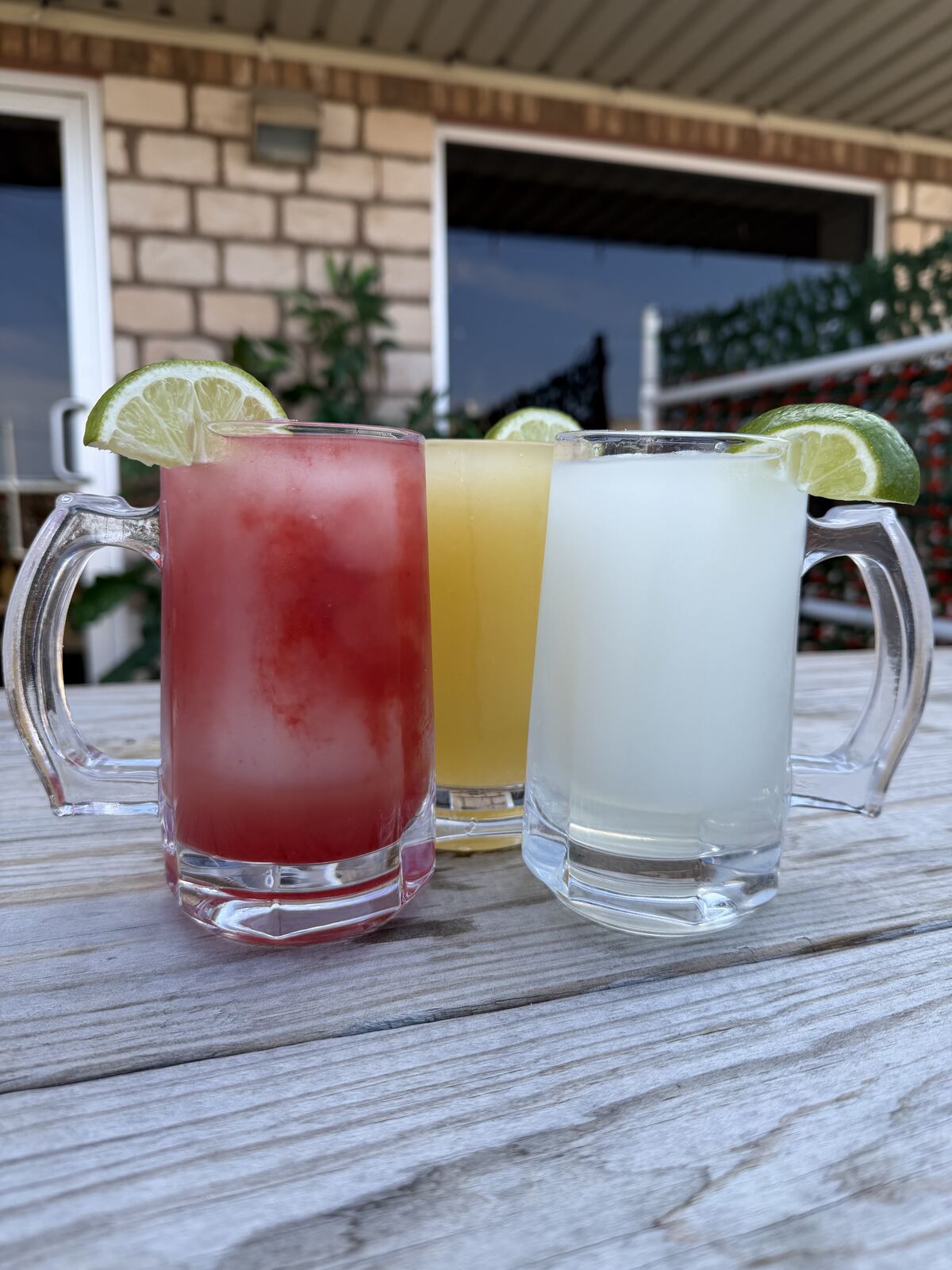 Frozen coconut lime margarita and a chili mango margarita